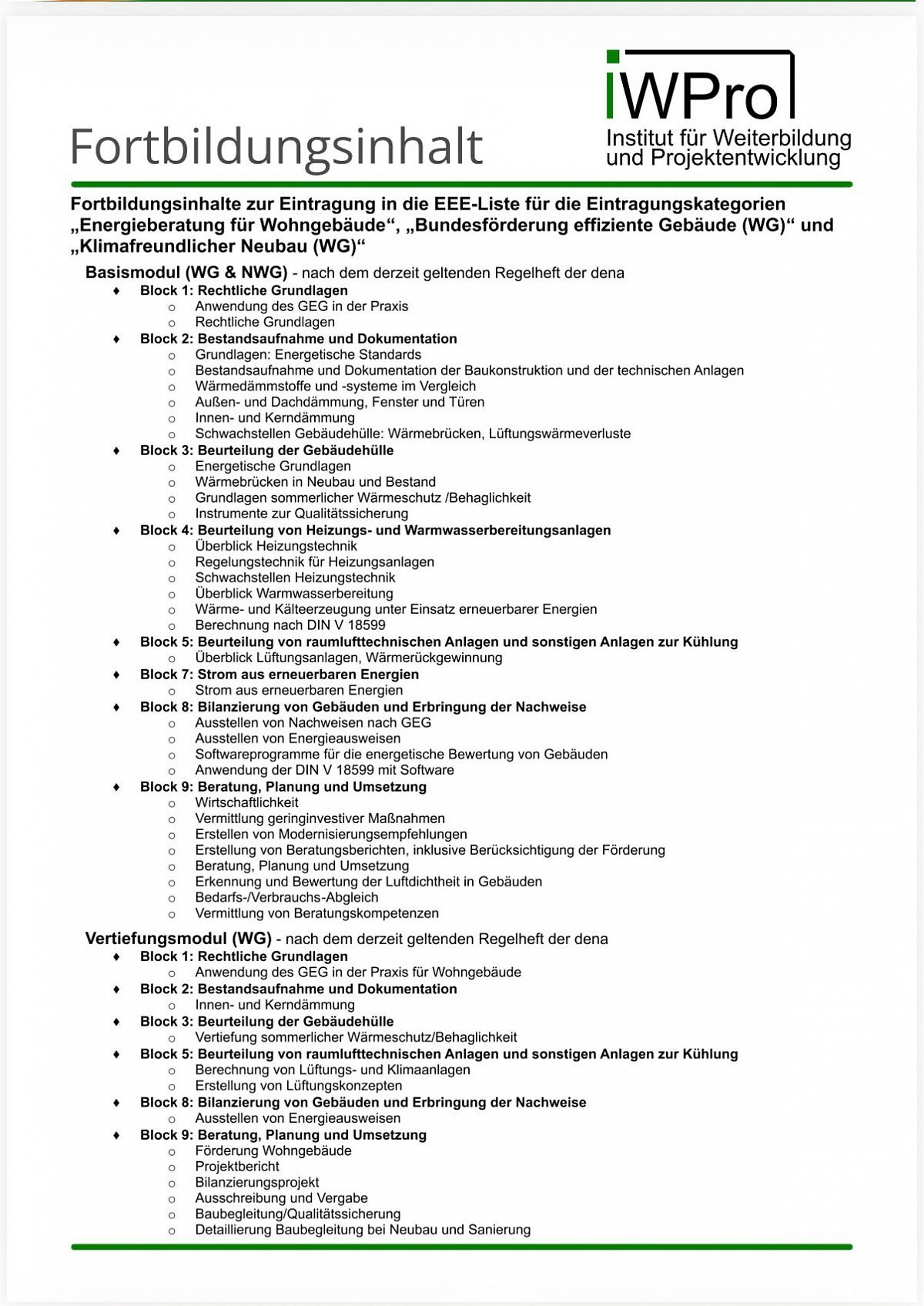 Zertifikat IWPro - Energieberatung für Wohngebäude 2.Seite Zertifikat IWPro - Energieberatung für Wohngebäude 2.Seite