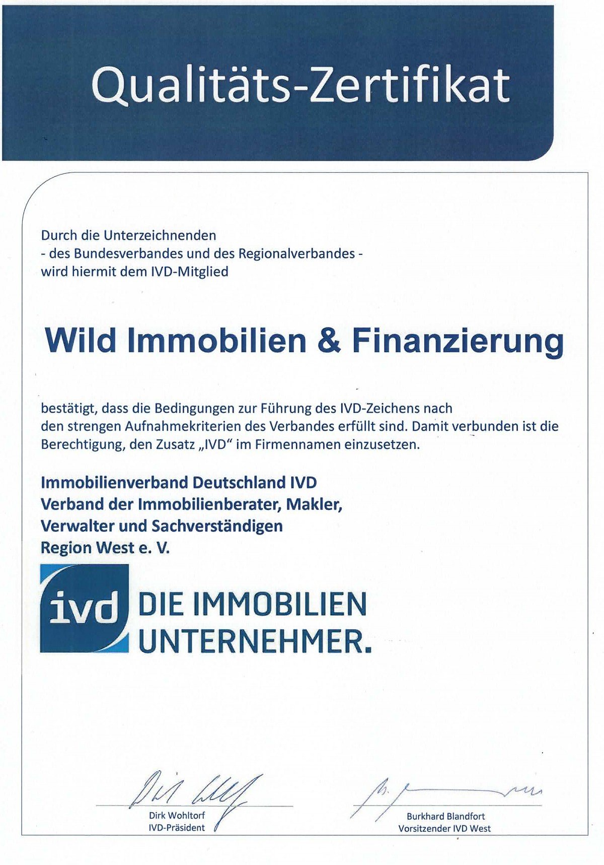 IVD Qualit�tszertifikat