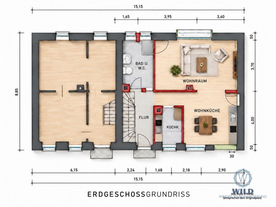 Erdgeschoss (Grundrisse stammen von 1956 und k�nnen vom aktuellen Zustand abweichen) Einfamilienhaus Nohfelden / Wolfersweiler