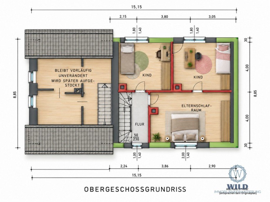 Obergeschoss (Grundrisse stammen von 1956 und k�nnen vom aktuellen Zustand abweichen) Einfamilienhaus Nohfelden / Wolfersweiler