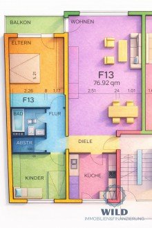 Grundriss Charmante 3-Zimmer-Wohnung mit Balkon und Blick ins Gr�ne und Hobbyraum in Saarlouis